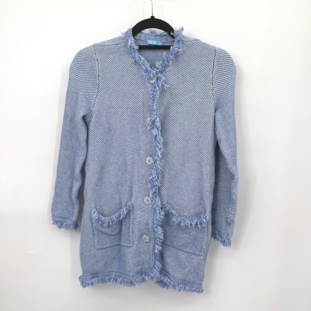 J McLaughlin Cardigan Sweater Women XS Cotton Modal Fringe Coastal Preppy Chic